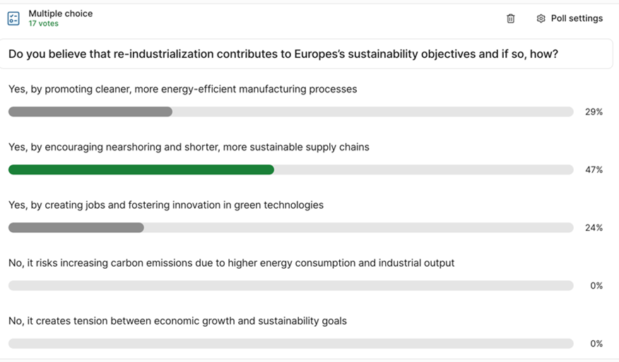 Do you believe that re-industrialization contributes to Europe's sustainability objectives and if so, how Do you believe that re-industrialization contributes to Europe's sustainability objectives and if so, how
