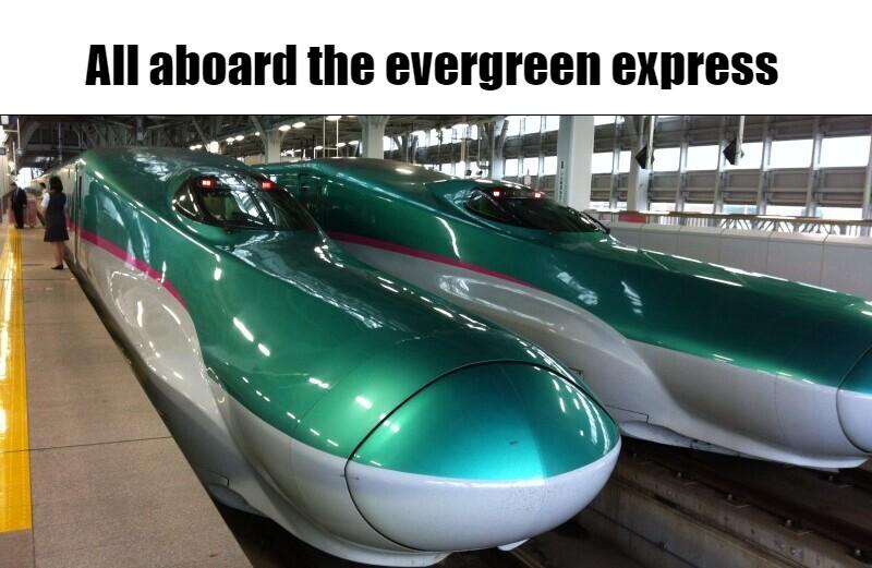 Meme - All aboard the evergreen express