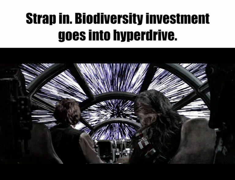 Meme - Strap in. Biodiversity investment goes into hyper drive